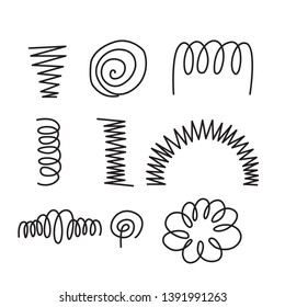 Metal spring line concept. Coil icon set outline vector illustration isolated on white background