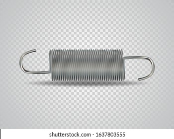 Metal Spring. Monochrome, Vintage Spiral Flexible Pattern Isolated On Transparent Background. Elastic Steel Compacted And Twisted Form Bended Wire Coil For Textile Designs. Vector Illustration. EPS10.