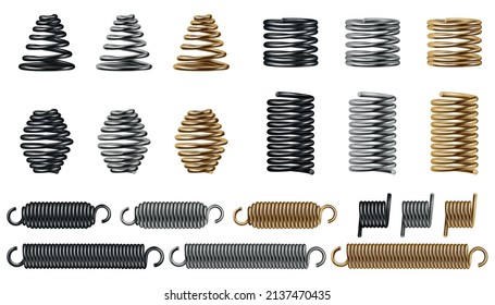 Metal spring realistic icons set with different color isolated vector illustration