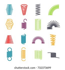 Metal spring set. Colorful round metal wire, elasticity and mechanical energy. Vector flat style cartoon illustration isolated on white background svg
