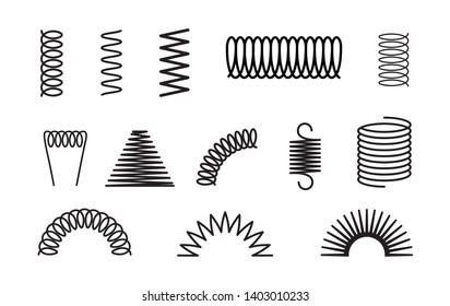 Metal spring set spiral coil flexible icon. Wire elastic or steel spring bounce pressure object design. svg