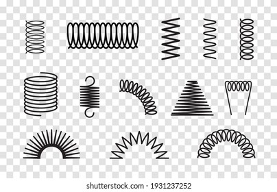 Metal spring set spiral coil flexible icon. Wire elastic or steel spring bounce pressure object design