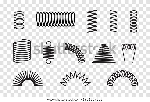 Metal spring set spiral\
coil flexible icon. Wire elastic or steel spring bounce pressure\
object design