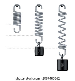 Metal spring silver realistic set with weight isolated vector illustration