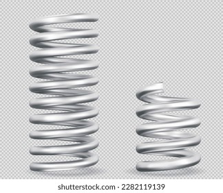Metal spring silver realistic set with swirls isolated vector illustration. isolated on transparent background svg