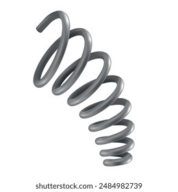 Metal spring vector realistic illustration. Elongated chrome spiral isolated on white background