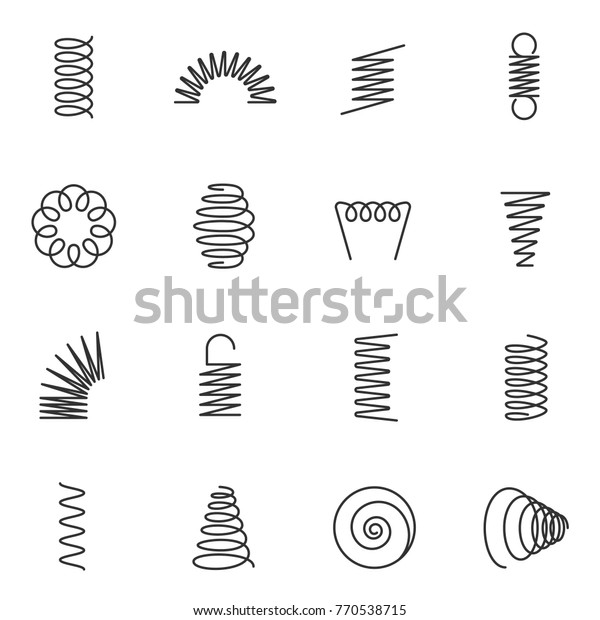 Metal springs icons set. silhouette of\
spring linear design. Line with Editable\
stroke