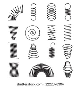 Metal springs. Spiral lines, coil shapes isolated vector symbols