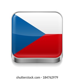 Metal square icon with Czech flag colors 