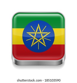 Metal square icon with Ethiopian flag colors 