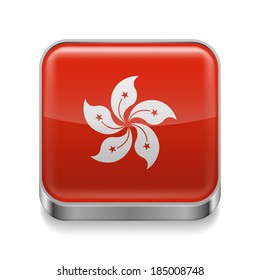 Metal square icon with flag colors of Hong Kong 