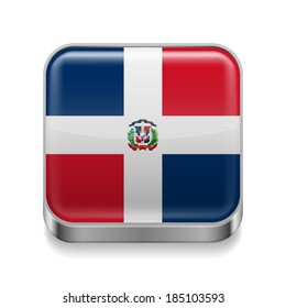 Metal square icon with flag colors of Dominican Republic
