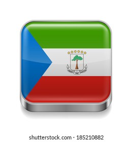 Metal square icon with flag colors of Equatorial Guinea 