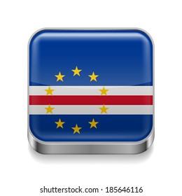 Metal square icon with flag colors of Cape Verde