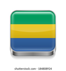Metal square icon with Gabonese flag colors 