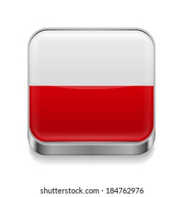 Metal square icon with Polish flag colors 