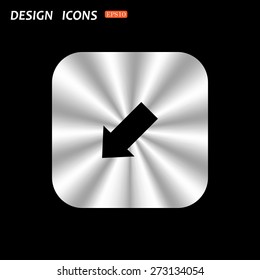 metal square with rounded corners button on a black background. arrow indicates the direction. icon. vector design