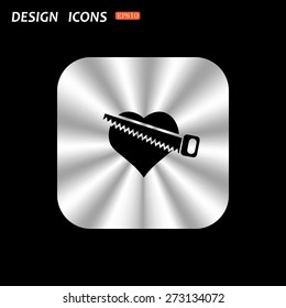 metal square with rounded corners button on a black background. heart. icon. vector design