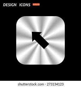 metal square with rounded corners button on a black background. arrow indicates the direction. icon. vector design