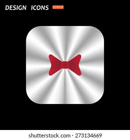 metal square with rounded corners button on a black background. bow tie. icon. vector design