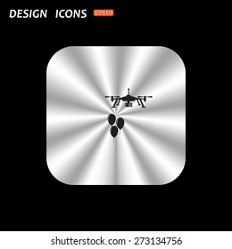 metal square with rounded corners button on a black background. Aerial photography. Festive balloons. Quadrocopter. icon. vector design