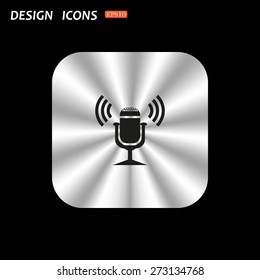 metal square with rounded corners button on a black background. Microphone. Voice recording. icon. vector design