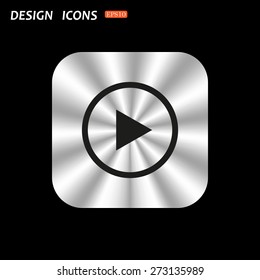 metal square with rounded corners button on a black background. play. icon. vector design