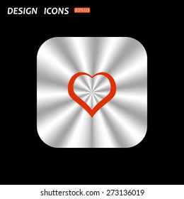 metal square with rounded corners button on a black background. red heart. icon. vector design