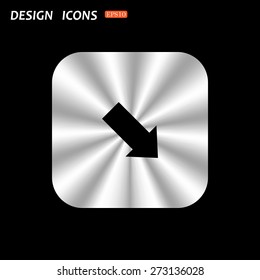 metal square with rounded corners button on a black background. arrow indicates the direction. icon. vector design