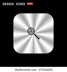 metal square with rounded corners button on a black background. Magnifying glass. Search. icon. vector design