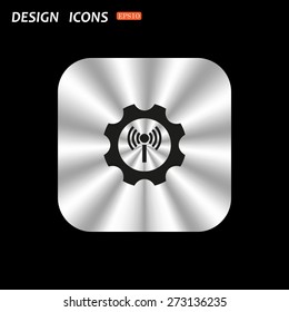 metal square with rounded corners button on a black background. Toothed setting controls via wi-fi network. icon. vector design