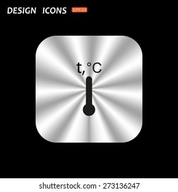 metal square with rounded corners button on a black background. Thermometer. icon. vector design