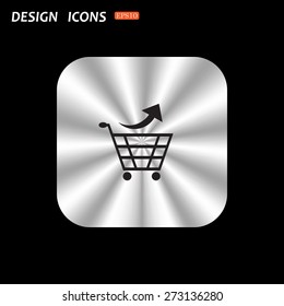 metal square with rounded corners button on a black background. remove from the shopping cart. icon. vector design