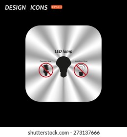metal square with rounded corners button on a black background. fluorescent lamp, LED lamp, incandescent bulb . icon. vector design