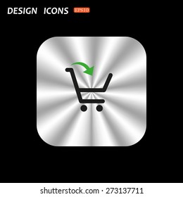 metal square with rounded corners button on a black background. put in shopping cart. icon. vector design