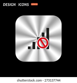 metal square with rounded corners button on a black background. no signal, poor signal strength, signal strength indicator. icon. vector design