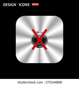 metal square with rounded corners button on a black background. photo video banned camera crossed out with a red cross. icon. vector design