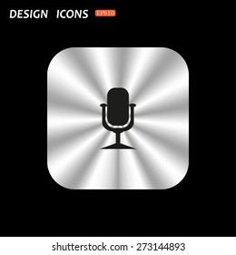 metal square with rounded corners button on a black background. Microphone. Voice recording. icon. vector design