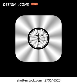 metal square with rounded corners button on a black background. Calendar 2015  stylized clock with figures for the calendar business wall. icon. vector design