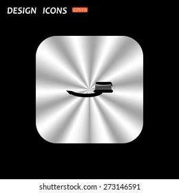 metal square with rounded corners button on a black background. Toothbrush and Toothpaste. icon. vector design