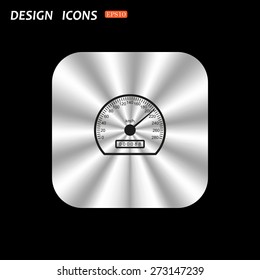 metal square with rounded corners button on a black background. speedometer. icon. vector design