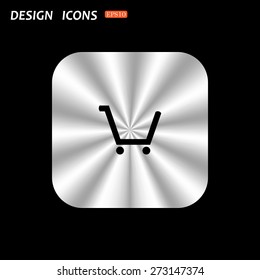 metal square with rounded corners button on a black background. put in shopping cart. icon. vector design