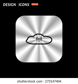 metal square with rounded corners button on a black background. Cloud storage surrounded wi-fi network . icon. vector design