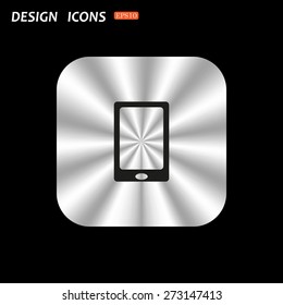 metal square with rounded corners button on a black background. Smartphone, phone, mobile phone. icon. vector design