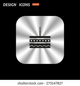 metal square with rounded corners button on a black background. birthday cake icon. icon. vector design