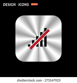 metal square with rounded corners button on a black background. no signal, poor signal strength, signal strength indicator. icon. vector design