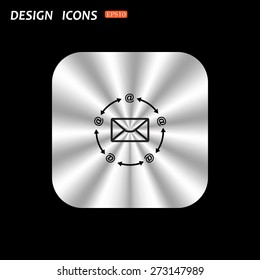 metal square with rounded corners button on a black background. Internet e-mai. icon. vector design