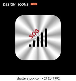 metal square with rounded corners button on a black background. no signal, poor signal strength, signal strength indicator. icon. vector design