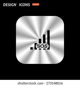 metal square with rounded corners button on a black background. no signal, poor signal strength, signal strength indicator. icon. vector design