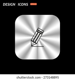 metal square with rounded corners button on a black background. black pencil. icon. vector design